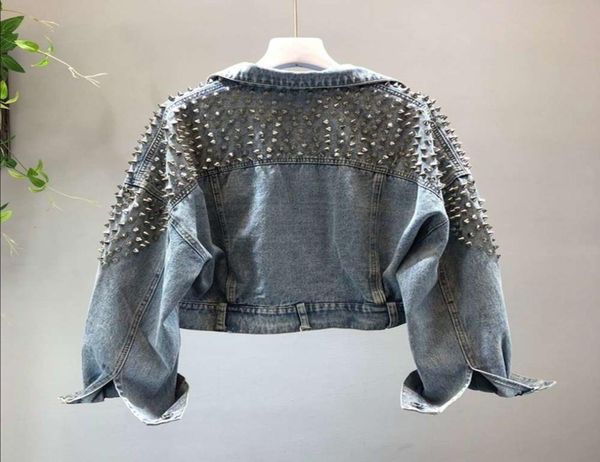

2021women039s coats with rivet denim european autumn female nail short wash jeans girl fashion fat bomber jacket win5724868, Black;brown