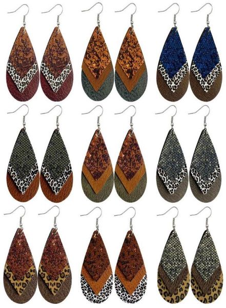 

cheetah animal print triplet layering leather earrings for women glitter leopard layered teardrop statement earrings snakeskin jew8366036, Silver