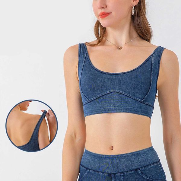 

lu lu denim tight high impact yoga sports bra women's elastic shockproof fitness bra