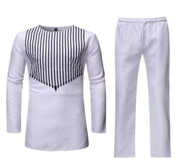

men039s tracksuits two piece suits african traditional clothes men outfit sets black dashiki pants rich bazin stripe round 5808594, Gray