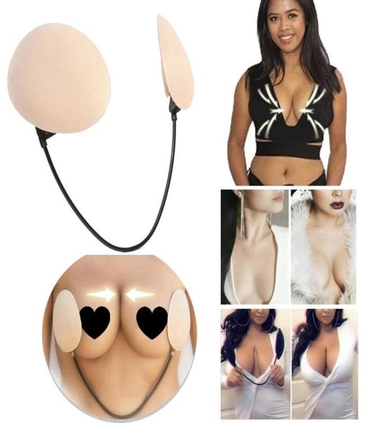 

bras deep pushup bra kit frontless backless strapless invisible for women ladies gather nipple patch party dress4433973, Red;black
