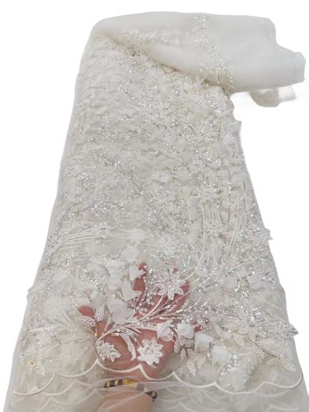 

white tulle lace fabric wedding dress embroidery french net african clothing sewing 2023 5 yards sequins bride textile gown with sequins yq-, Black;white