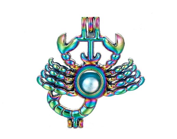 

5pcs rainbow color alloy rainbow pearl cage pendants animal scorpion aromatherapy jewelry necklace diy jewelry c1764155433, Silver