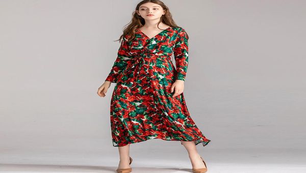 

women039s runway dresses v neck long sleeves ruched floral printed fashion mid calf dresses2305230, Black