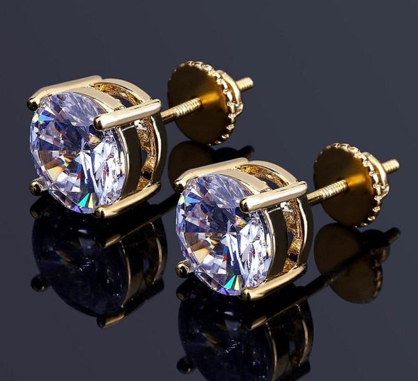 

mens hip hop stud earrings jewelry 2018 new fashion gold silver simulated diamond round earrings for men kka20339893257, Golden;silver