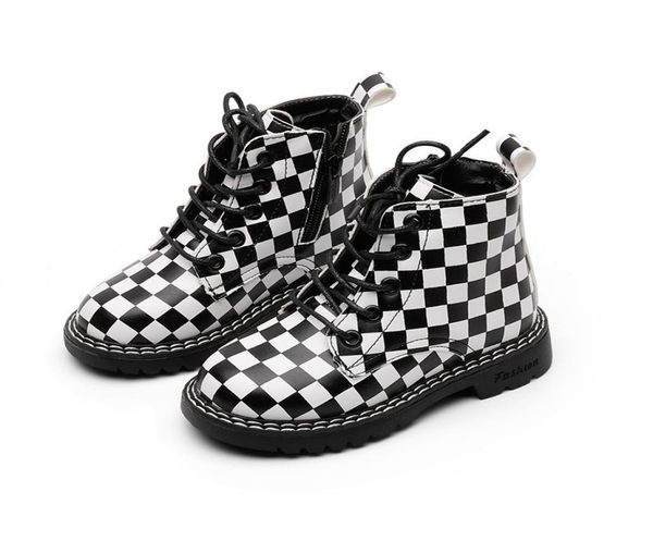 

children039s plaid martin boots 2020 autumn new girls black and white chess single boots fashion elegant allmatch leather boot8116502, Black;grey