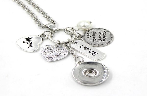 

whole diy personalized gift 18mm snap jewelry family mom pendant charm necklace heart snap necklace for mother mom gift8108486, Silver