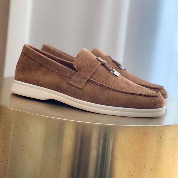 

lp couples shoes dress shoes spring walk charms embellished suede loafers genuine leather casual slip on flats men luxury designer office lo, Black