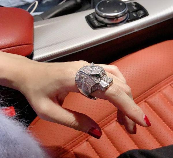 

designer fashion punk s925 sterling silver and cubic zircon stone paved leopard ring party jewelry for women or men5287330, Golden;silver