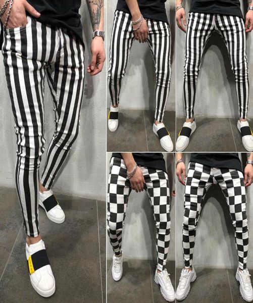 

2019 men039s pencil pants summer fashion slim comfortable striped plaid black white casual pants plus size s2xl4314183
