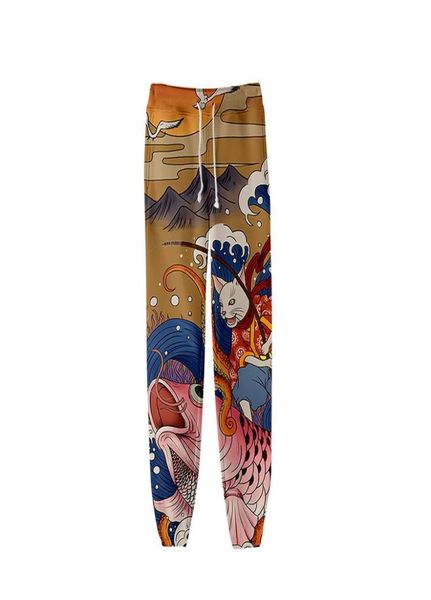 

men039s pants japanese ukiyoe cat fishing 3d print jogger harem pant casual sports hip hop men women long loose harajuku trouse3202434, Black