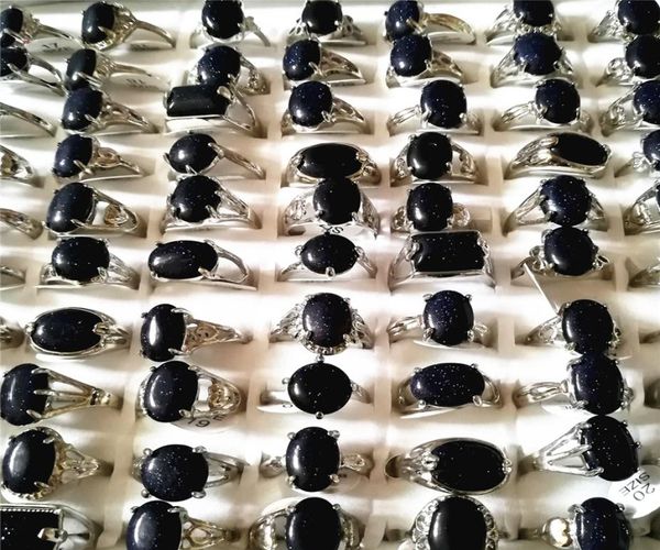 

new arrive mixed size blue sand stone rings for women oval shape 50pcs whole5791039, Golden;silver