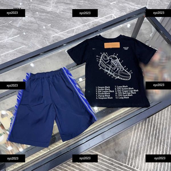 

23ss kids clothes child sets summer baby suits 2pcs fashion shoe pattern printed t-shirt and elastic waist shorts new arrival, White