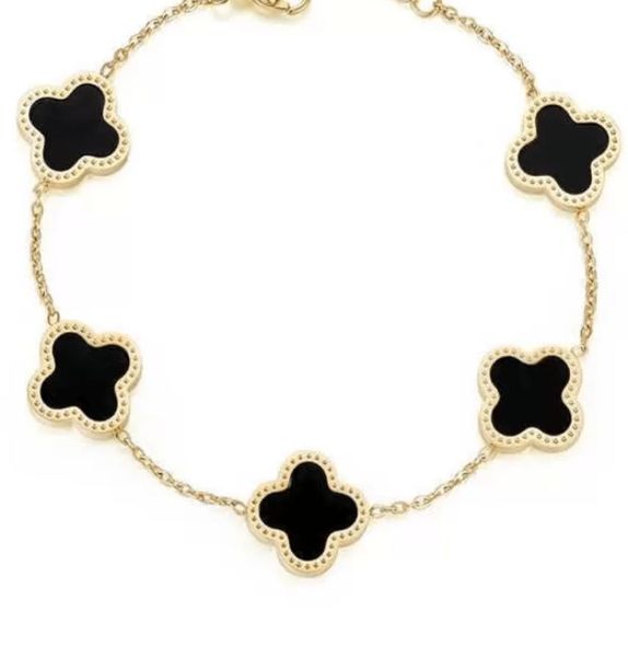 

4 color four leaf chain clover bracelet lucky bangle doublesided shells jewelry golden rose silver chain fashionable lady wedding2696906, Black