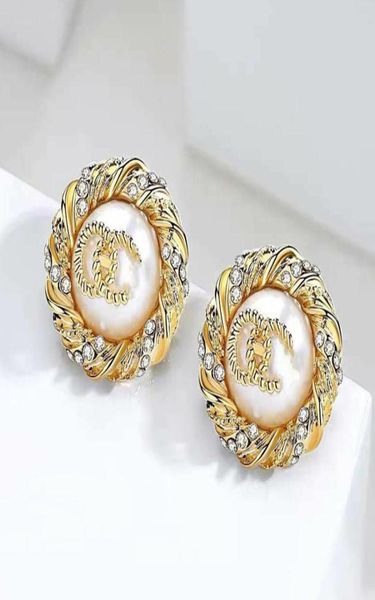 

designer earrings stud brand 18k gold plated designers geometry letters women crystal pearl earring wedding party jewerlry classic2465494, Golden;silver