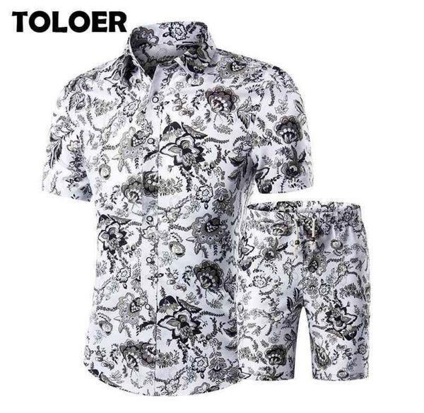 

fashion floral print shirtsshorts set men summer short sleeve shirts casual men clothing sets tracksuit male plus size 5xl 2103301406946, Gray