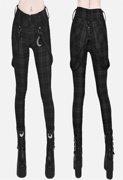 

plaid pants women gothic punk pant high waist fashion tight multi pocket zipper y2k long bottoms streetwear woemn pencil 2111153024724, Black;white