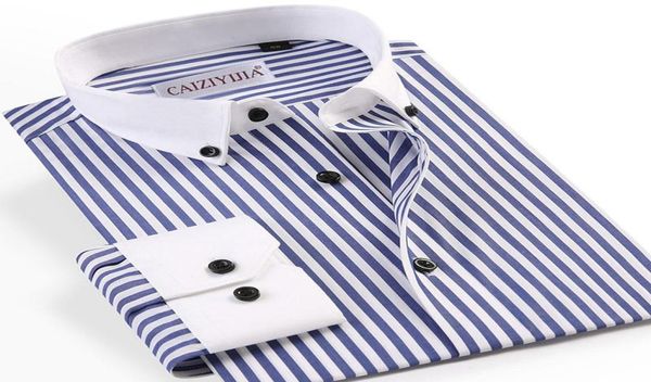 

men039s dress shirts cotton white collar long sleeve striped shirt formal business work buttondown regular fit smart casual6946222, White;black