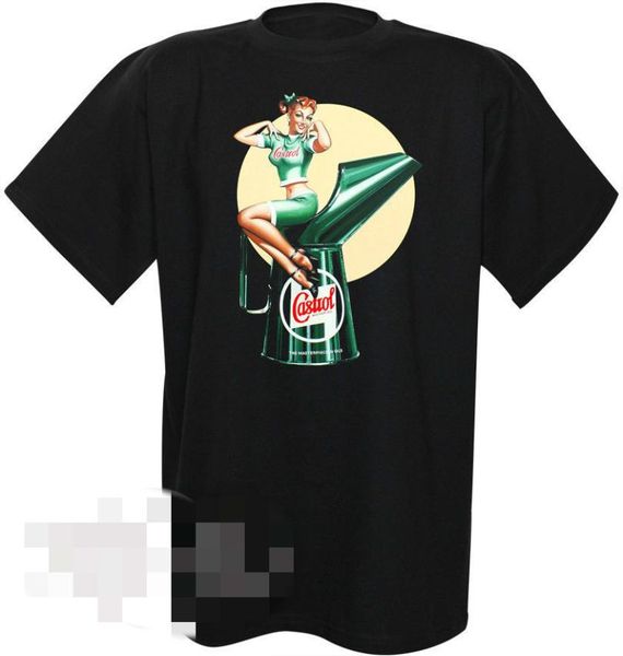 

pin up castrol motor oil pinup mens short sleeve tshirt black 100 cotton customized tees print tshirt male brand6317260, White;black