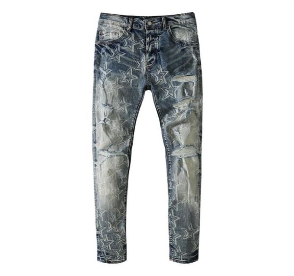 

mens jeans star printed european and american pants washed worn8262982, Blue