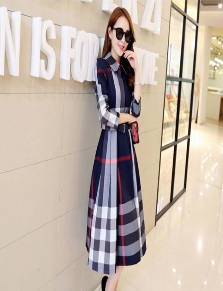 

2019 spring and autumn new women039s plaid dress longsleeved ashaped long autumn korean version of the slim dress6716337, White;black