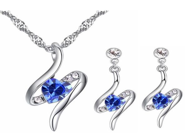 

exquisite heart crystal from rovski elements fashion necklace earring jewelry sets for women valentine's day gift 269806924460, Silver