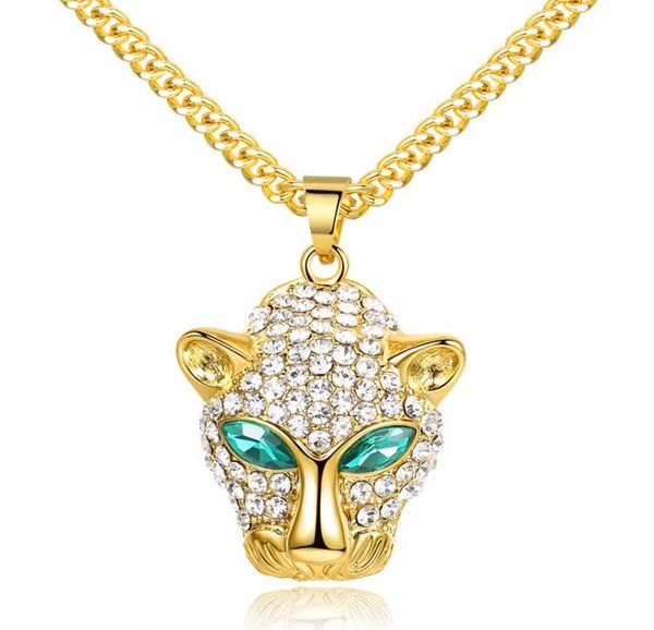

hip hop green eyed leopard head pendant necklaces gold plated rhinestone necklaces for men fashion jewelry1663189, Silver
