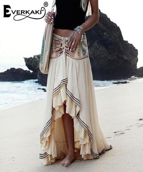

everkaki bohemian embroidery women gypsy summer rock cotton lace up beach boho long skirts women casual bottoms rock 2019 new y1907105982, Black