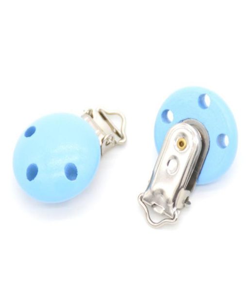 

5pcs new wood home baby round blue pacifier clip metal holders 3 hole 44cm2811180