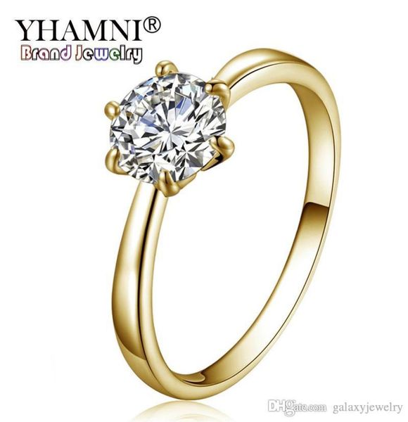 

yhamni original pure gold color ring solitaire 6mm 1 ct cz zircon wedding rings for women full ring size 5 6 7 8 9 10 11 yr0023611937, Slivery;golden