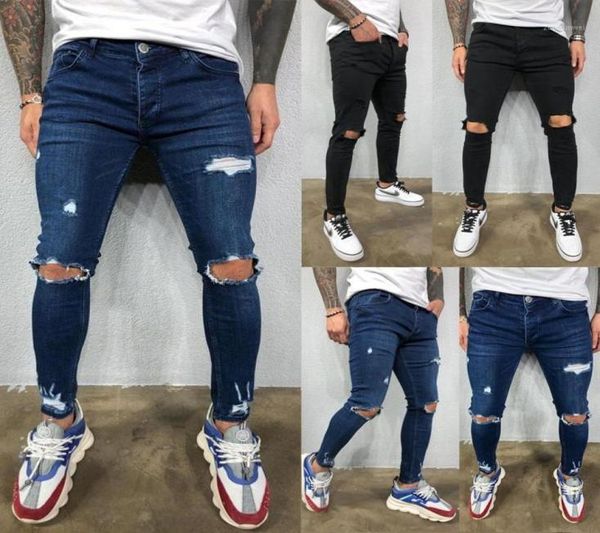 

fashion men skinny jeans rip slim fit pant denim stretch long men039s3729163, Blue