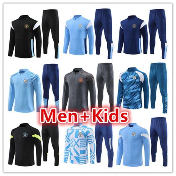 

2023 2024 man city tracksuit haaland half zip training suit men kids kit 22 23 24 mens soccer tracksuits long sleeve sportswear football sur, Black
