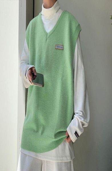

men039s vests men039s vests vest korean vintage sweater loose vneck knit pullover y2k oversized tank sweaters fall fash7686188, Black;white