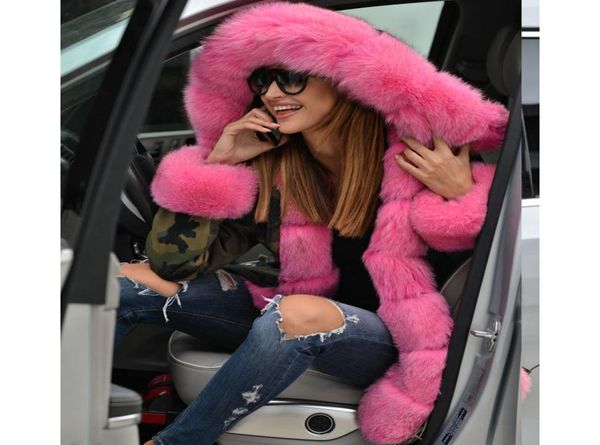 

women camouflage parka pink faux fur collar long coat camo overcoat winter thick warm hairy fur hooded jackets fz20202326550, Black