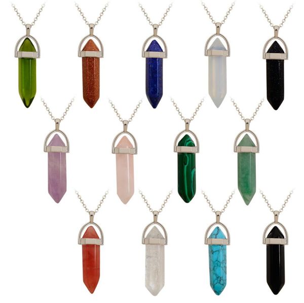 

creative foreign trade explosion natural stone crystal agate pendant bullet six corner necklace2514198, Silver