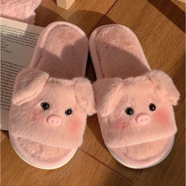 

slippers cartoon cute animal womens cotton autumn and winter home comfortable soft sole warm one word plush 230831, Black