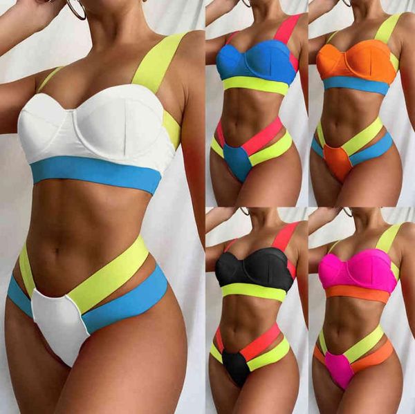 

contrast bandage bikini women039s hard clad steel support swimsuit1107495, White;black