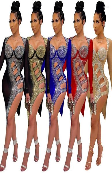 

casual dresses women dress hollow out bodycon diamond sheer mesh party night see through for vestidos1006421, Black;gray