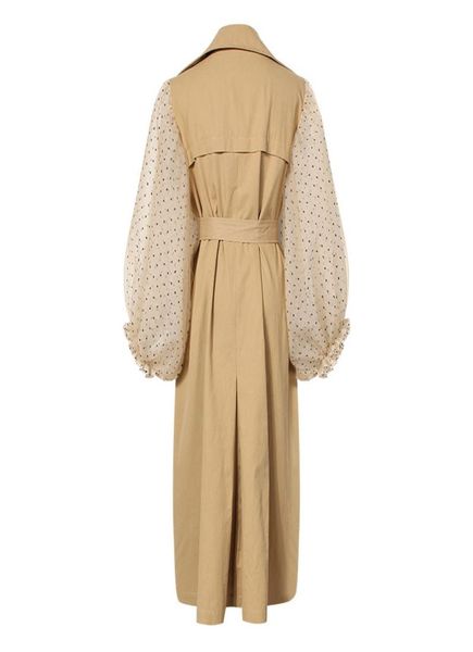 

getsring women trench coat khaki cotton windbreakers lantern sleeve spliced double breasted coat lace up slim long overcoat6104117, Tan;black