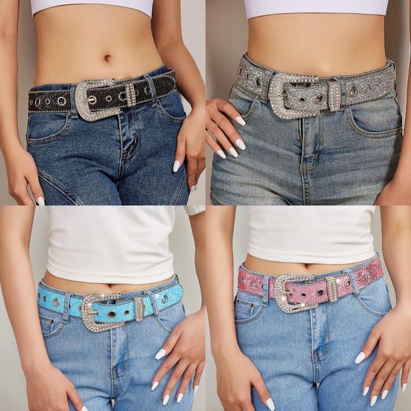 

luxury rhinestones belts for women men y2k western punk female belt bling diamond crystal studded belt for jeans cowboy cowgirl, Black;brown
