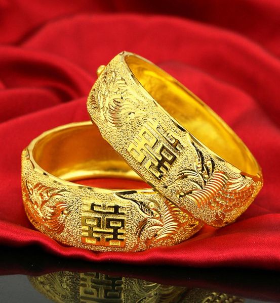 

wide bracelet womens classic wedding ceremony double happiness dragon and phoenix bracelet womens imitation gold bride wedding jew1421097, White