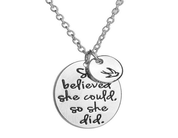 

fashion-necklace she believed she could so she did disc llow charms pendant necklace for women friendship inspirational jewelry gift5060142, Silver