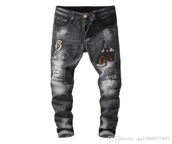 

mens distressed ripped biker jeans slim fit motorcycle biker denim 2019 new fashion mens designer hip hop mens jeans plus2137198, Blue