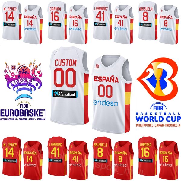 

print spain basketball jersey 2023 world cup 14 willy geuer 41 juancho hernangomez 24 juan nunez 12 santiago aldama 23 sergio llull 10 victo, Black;red
