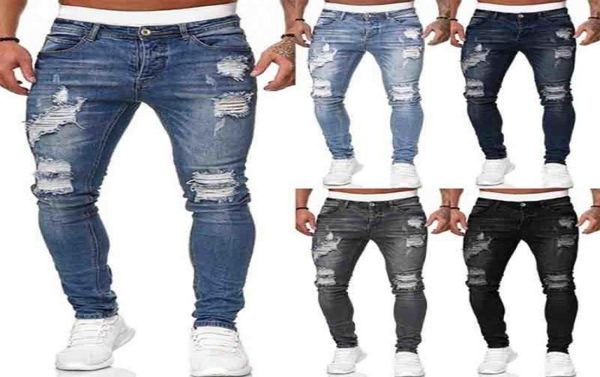 

mens fashion hole ripped jeans trousers casual men skinny jean washed vintage pencil pants 5 colora size s3xl6710122, Blue