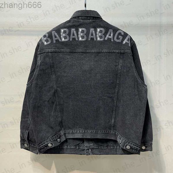 

designer mens denim jacket woman casual loose jackets classic wash rhinestone outerwear autumn sun protection coat 23fw, Black;brown