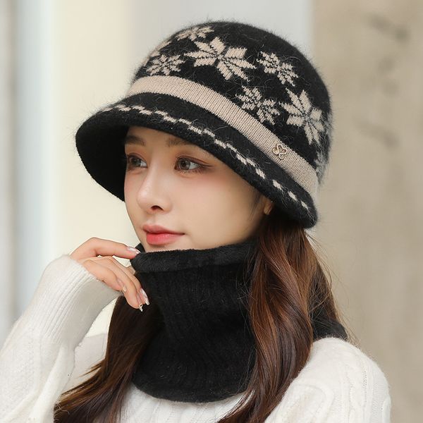 

wide brim hats bucket hats women winter hat keep warm cap hat scarf set fashion hats for women casual rabbit fur outdoor knitted bucket hat, Blue;gray