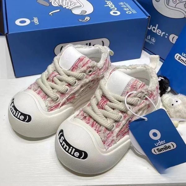 

og high version of ouder smiler heightened couple thick bottom ugly cute round head open casual shoessmile canvas shoes black and white big