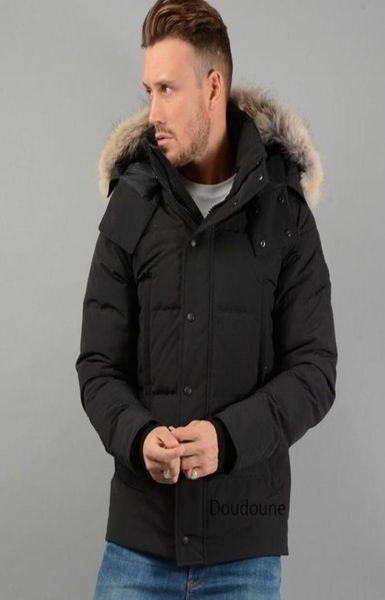 

men down jackets coats parka homme outdoor winter jassen outerwear big fur manteau jacket coat hiver wyndham doudoune8750054, Black
