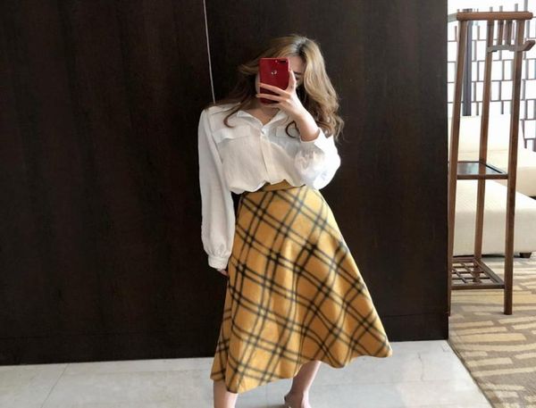 

skirts gruiiceen plaid long midi slim skirt autumn 2021 high waist designer womens winter fashion gy20213382976929, Black